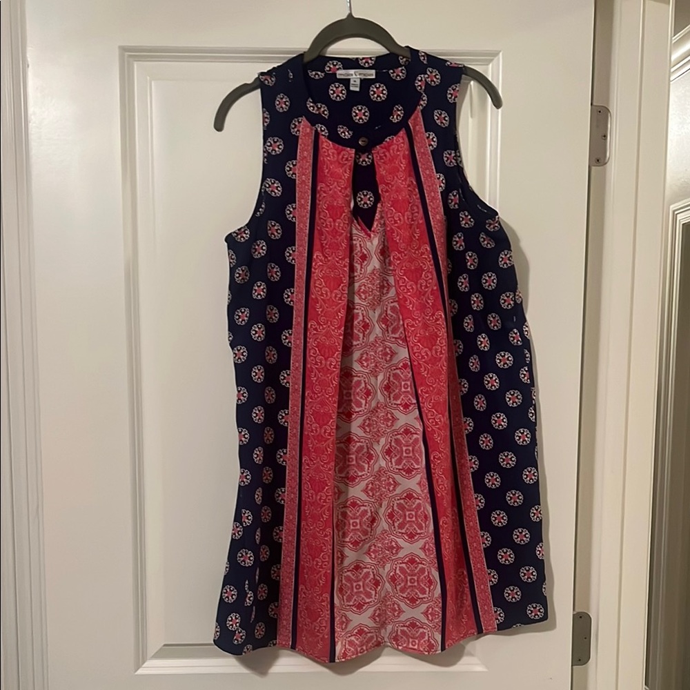 Moa Moa Size M Navy and Pink Sleeveless Shift Dress